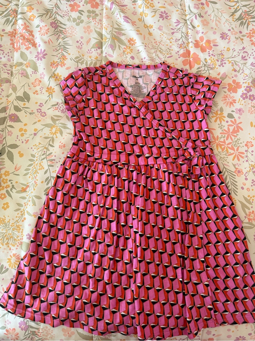 Diane Von Furstenberg Pink Geometric Wrap-Style Girls Dress